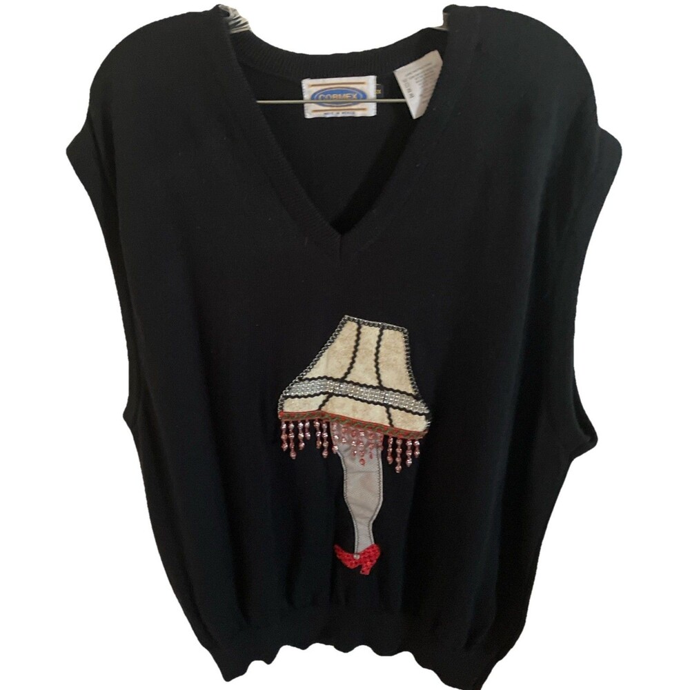 cobmex sweater Vest 2X Black Leg Lampshade From Christmas Story Movie Embell